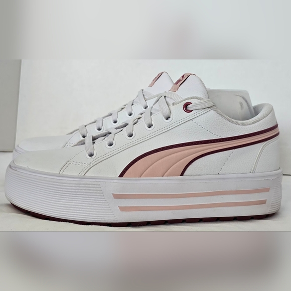Puma Shoes - Puma Women's White and Pink Leather Sneakers 9